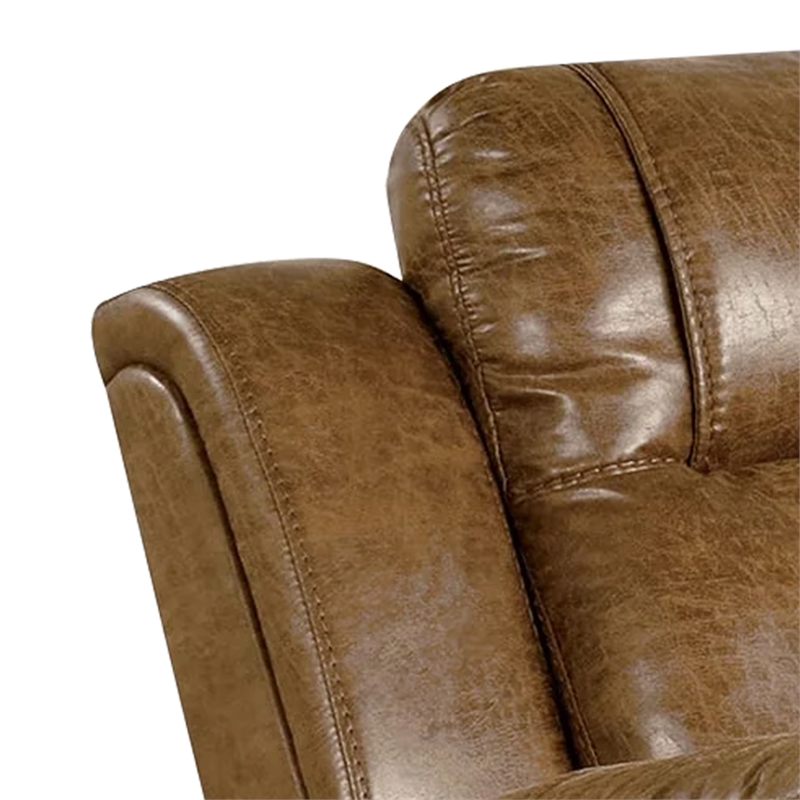 Kius Manual Recliner Chair-Brown Faux Leather-Pillow Top Arms