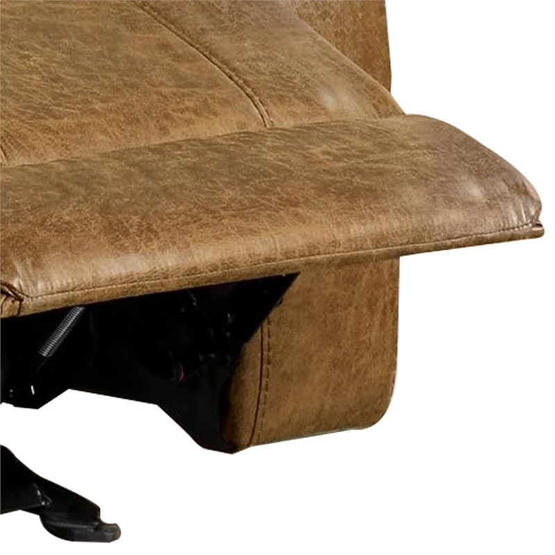 Kius Manual Recliner Chair-Brown Faux Leather-Pillow Top Arms