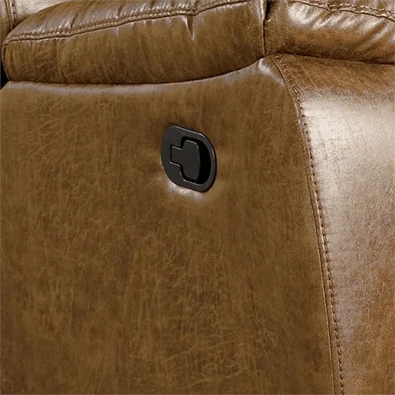 Kius Manual Recliner Chair-Brown Faux Leather-Pillow Top Arms