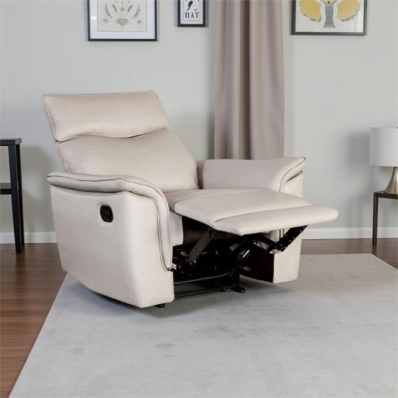 Lenne Manual Recliner Chair-Taupe Leather Match-Padded Arms