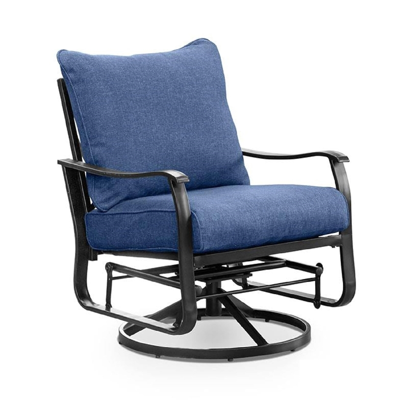 Oroz Swivel Glider Armchair Set of 2-Navy Blue Cushion-Black Metal