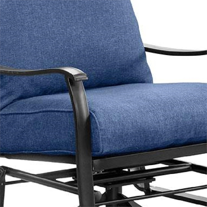 Oroz Swivel Glider Armchair Set of 2-Navy Blue Cushion-Black Metal