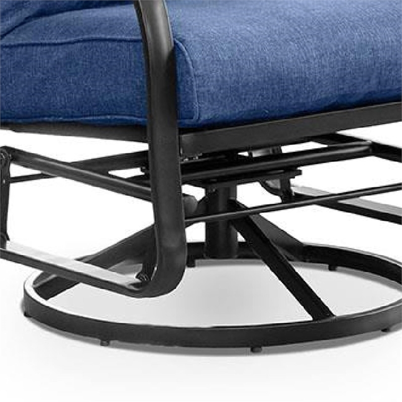 Oroz Swivel Glider Armchair Set of 2-Navy Blue Cushion-Black Metal