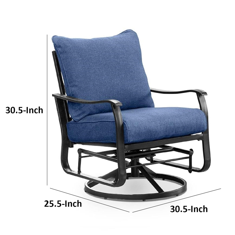 Oroz Swivel Glider Armchair Set of 2-Navy Blue Cushion-Black Metal