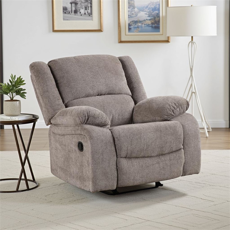 Cem Manual Reclining Chair-Pillow Tufted-Mocha Gray Chenille