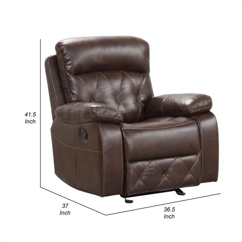 Kesy Manual Glider Recliner Chair-Pillow Top Arms-Brown Faux Leather