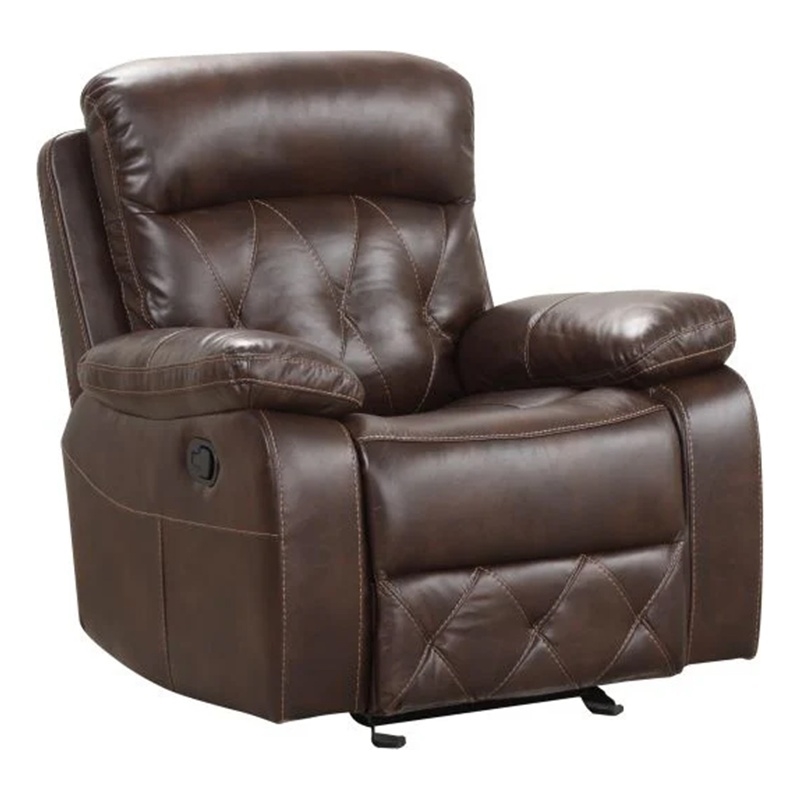 Kesy Manual Glider Recliner Chair-Pillow Top Arms-Brown Faux Leather