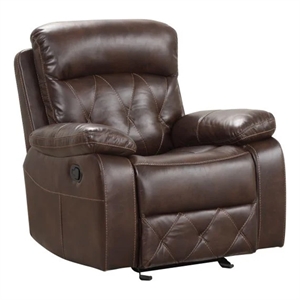 Kesy Manual Glider Recliner Chair-Pillow Top Arms-Brown Faux Leather