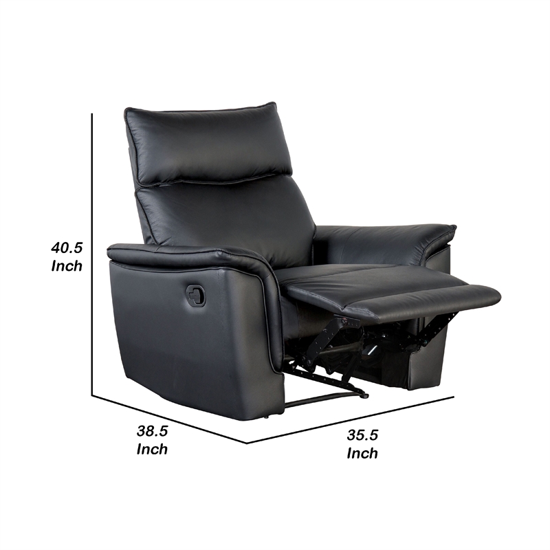Lenne Manual Recliner Chair-Flared Padded Arms-Black Leather Match