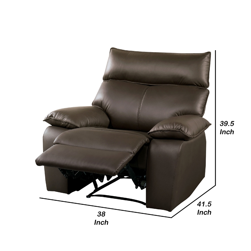 Ozy Manual Recliner Chair-Pillow Top Arms-Dark Brown Leather Match