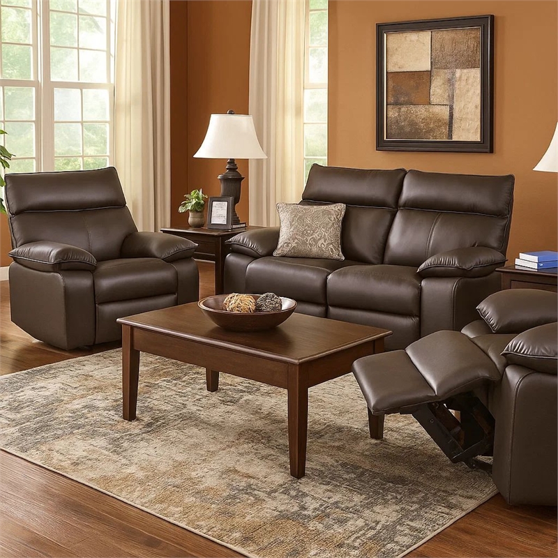 Ozy Manual Recliner Chair-Pillow Top Arms-Dark Brown Leather Match