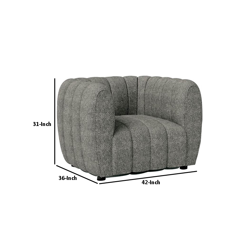 Hery Accent Armchair- 36 Inch- Gray Boucle- Vertical Channel Tufted