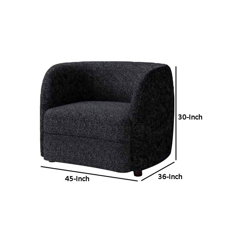 Srey Accent Chair- 37 Inch- Plush Black Boucle- Curved Kidney Shape
