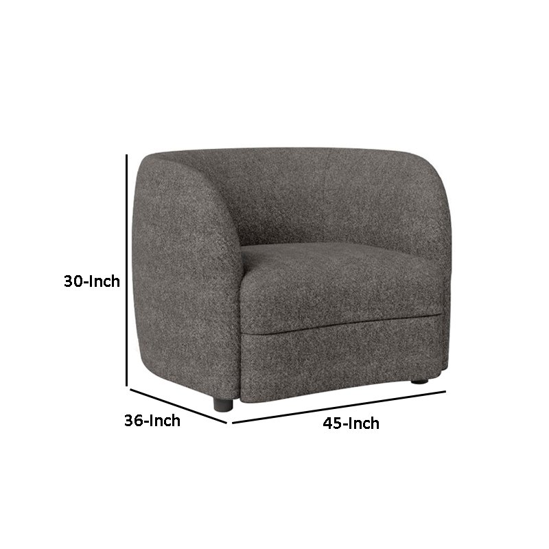 Srey Accent Chair- 37 Inch- Plush Gray Boucle- Curved Kidney Shape