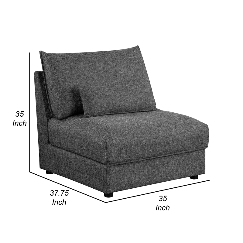 Ash 35 Inch Armless Accent Sofa Chair with Cushions- Modular- Gray Black