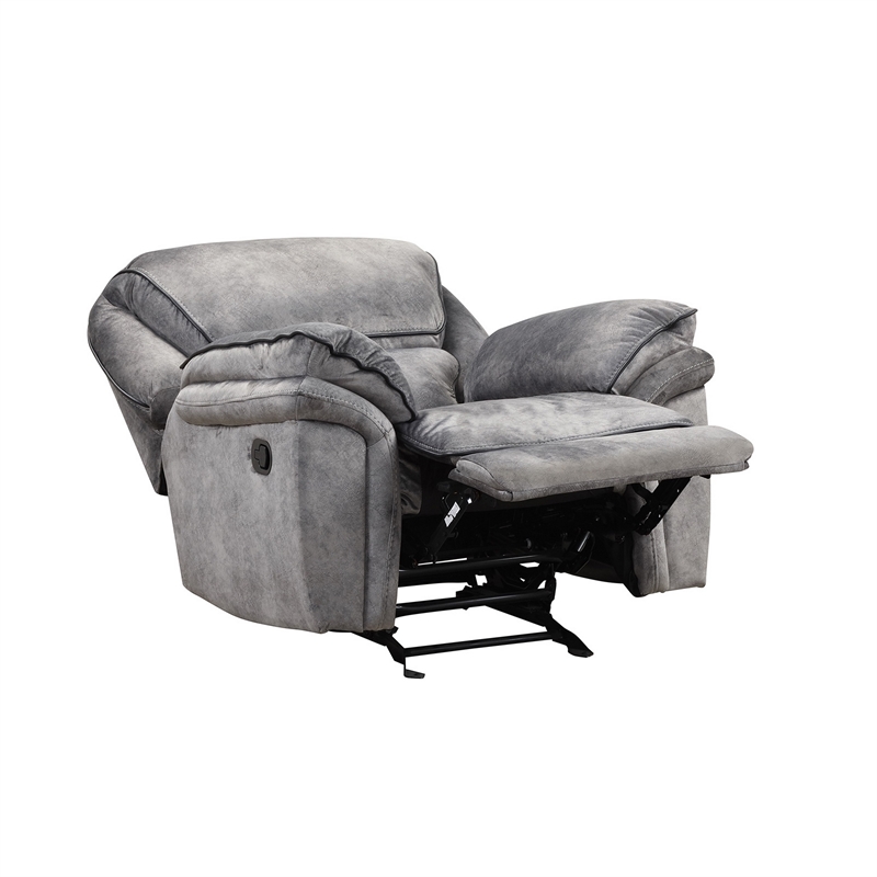 Remma Manual Glider Recliner Chair- Gray Faux Leather- Pillow Arms