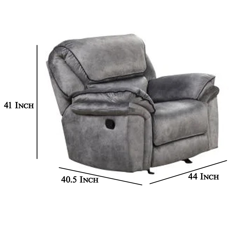Remma Manual Glider Recliner Chair- Gray Faux Leather- Pillow Arms