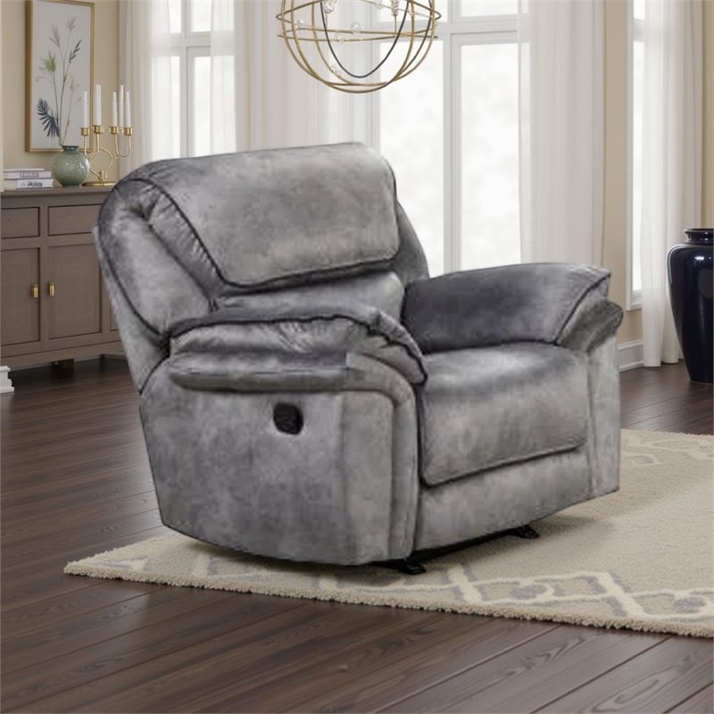 Remma Manual Glider Recliner Chair- Gray Faux Leather- Pillow Arms