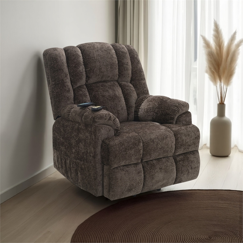 Cassy Power Recliner Chair with Lift- Heating- Massage- Brown Velvet