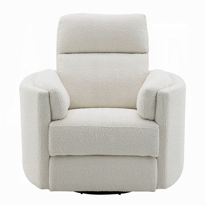 Siri Swivel Glider Recliner Chair- Plush Beige Boucle- Soft Cushioned