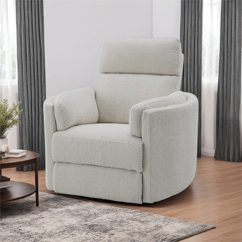 Siri Swivel Glider Recliner Chair- Plush Beige Boucle- Soft Cushioned