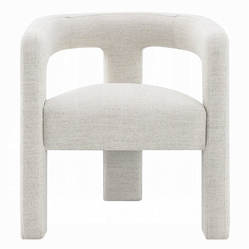 Side Dining Chair Set of 2- Textured Off White Boucle- Curved Back