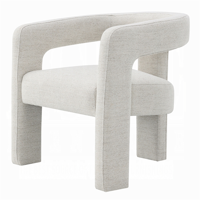 Side Dining Chair Set of 2- Textured Off White Boucle- Curved Back
