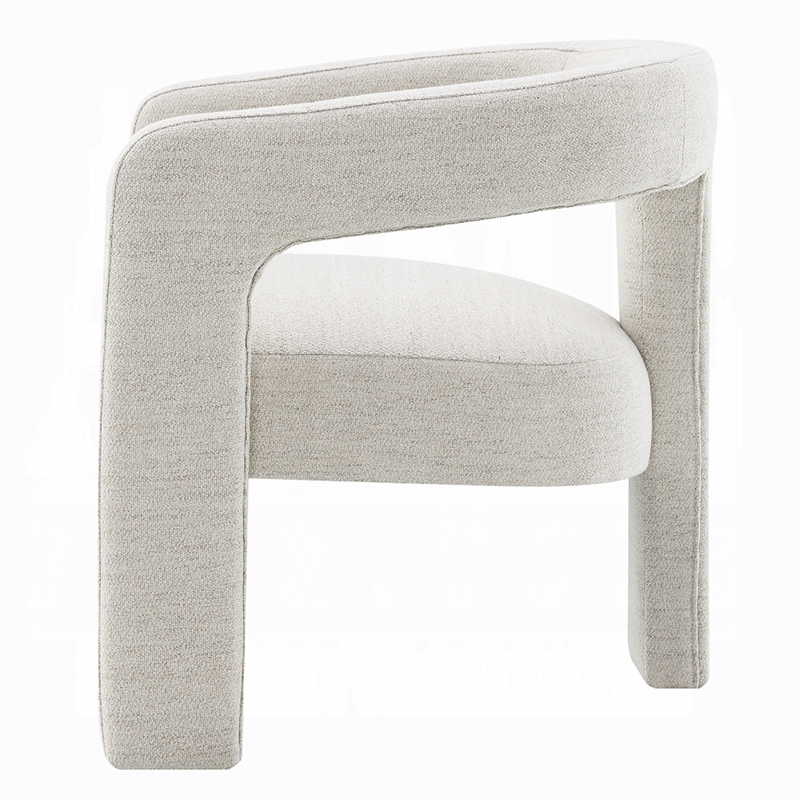 Side Dining Chair Set of 2- Textured Off White Boucle- Curved Back