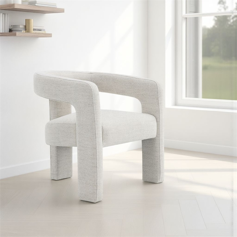 Side Dining Chair Set of 2- Textured Off White Boucle- Curved Back