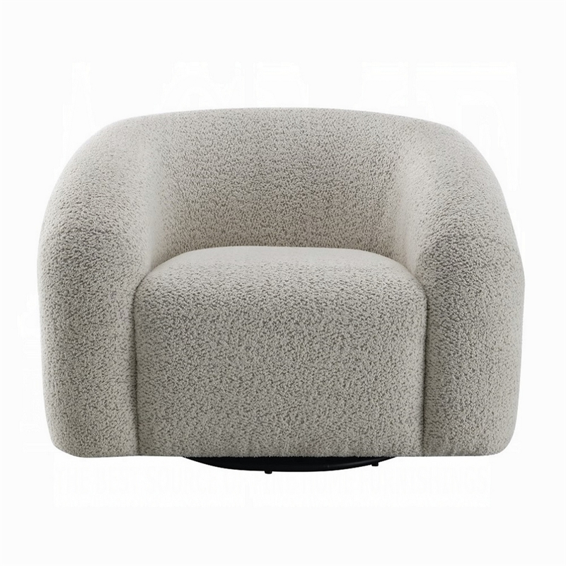 Swivel Accent Chair- Cloudlike Curved Design- Metal Base- Gray Boucle