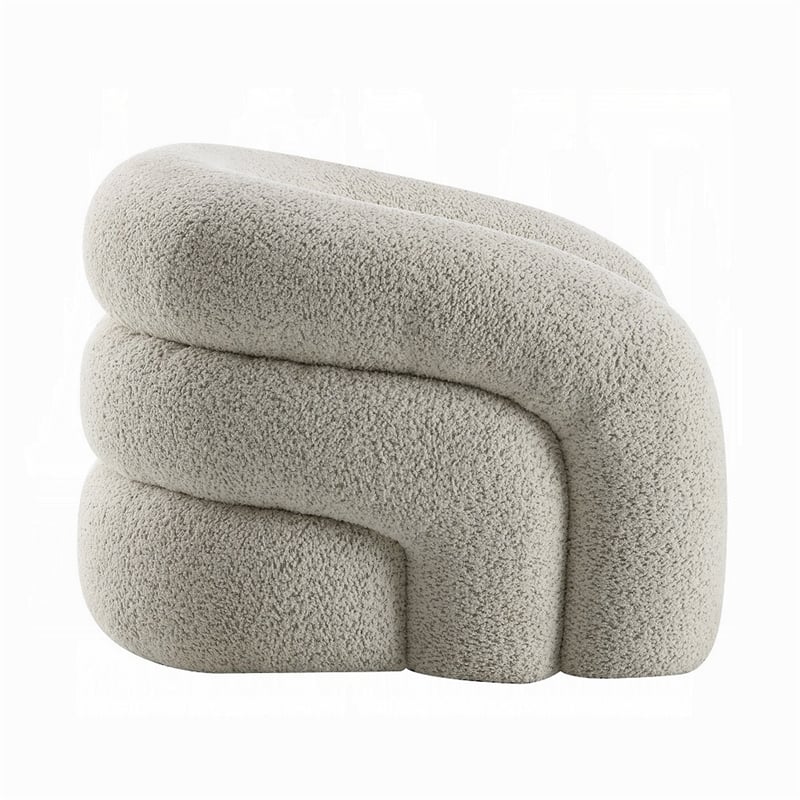 Swivel Accent Chair- Cloudlike Curved Design- Metal Base- Gray Boucle