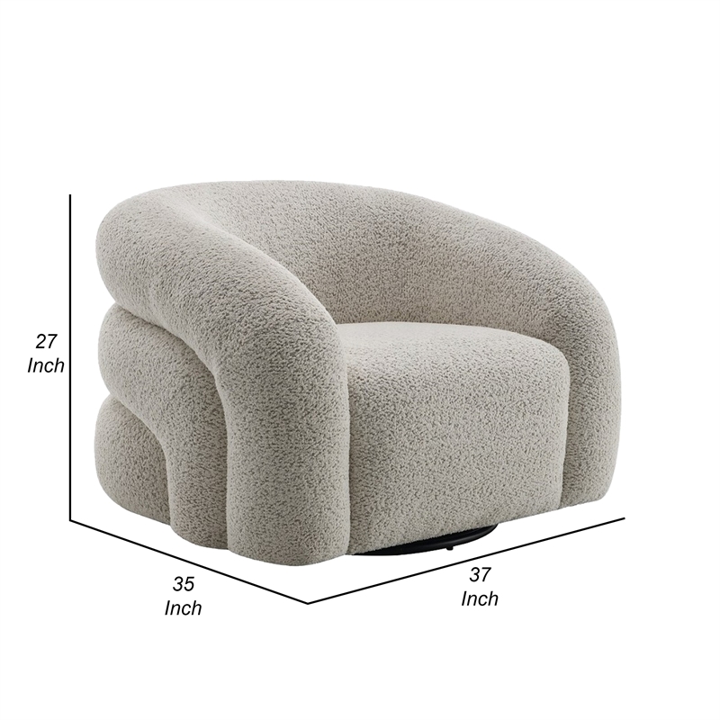 Swivel Accent Chair- Cloudlike Curved Design- Metal Base- Gray Boucle