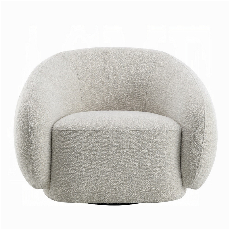 Keanu Swivel Accent Chair- Plush Round Cloudlike Design- Beige Boucle