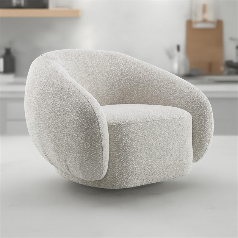 Keanu Swivel Accent Chair- Plush Round Cloudlike Design- Beige Boucle