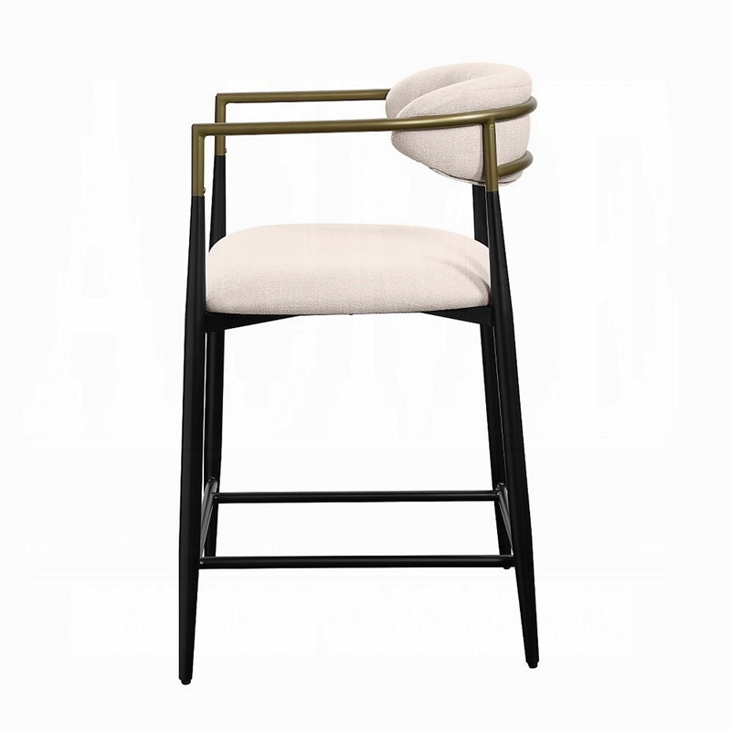 Vonn 25 Inch Counter Height Chair- Beige Fabric- Black Metal Frame