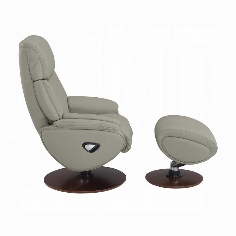 Doro Swivel Accent Chair w Ottoman- Gray Top Grain Leather- Round Base