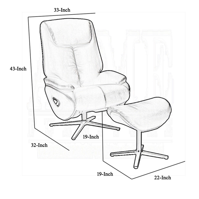 Doro Swivel Accent Chair w Ottoman- Gray Top Grain Leather- Round Base