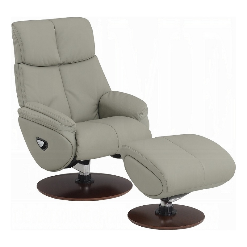 Doro Swivel Accent Chair w Ottoman- Gray Top Grain Leather- Round Base