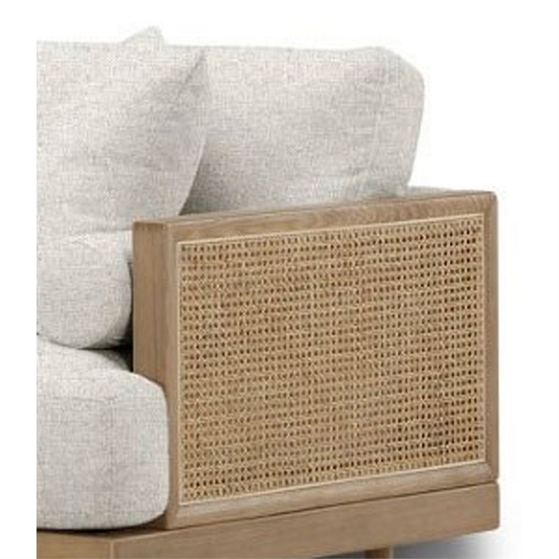 Senu Accent Chair- Rattan Woven Armrests- Beige- Brown Solid Wood