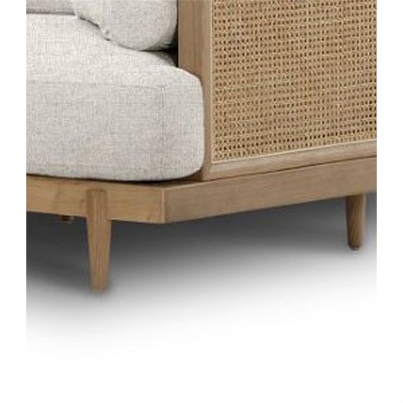 Senu Accent Chair- Rattan Woven Armrests- Beige- Brown Solid Wood