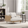 Senu Accent Chair- Rattan Woven Armrests- Beige- Brown Solid Wood