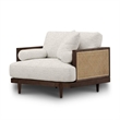 Senu Accent Chair- Rattan Woven Armrest- White- Brown Solid Wood
