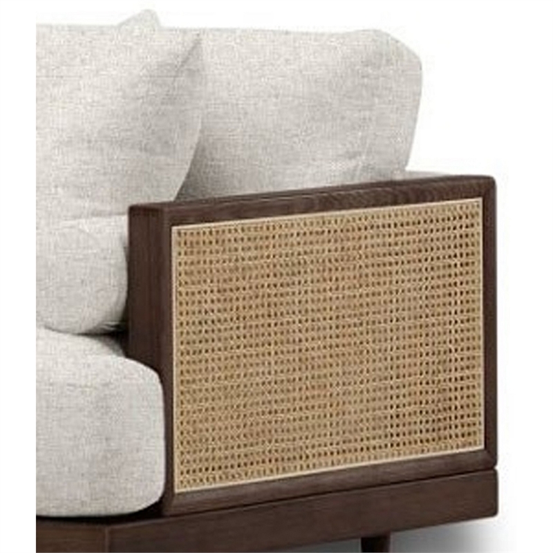 Senu Accent Chair- Rattan Woven Armrest- White- Brown Solid Wood