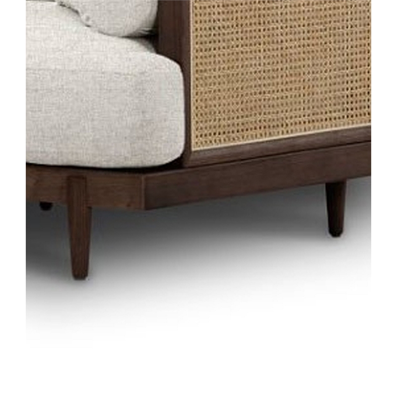 Senu Accent Chair- Rattan Woven Armrest- White- Brown Solid Wood