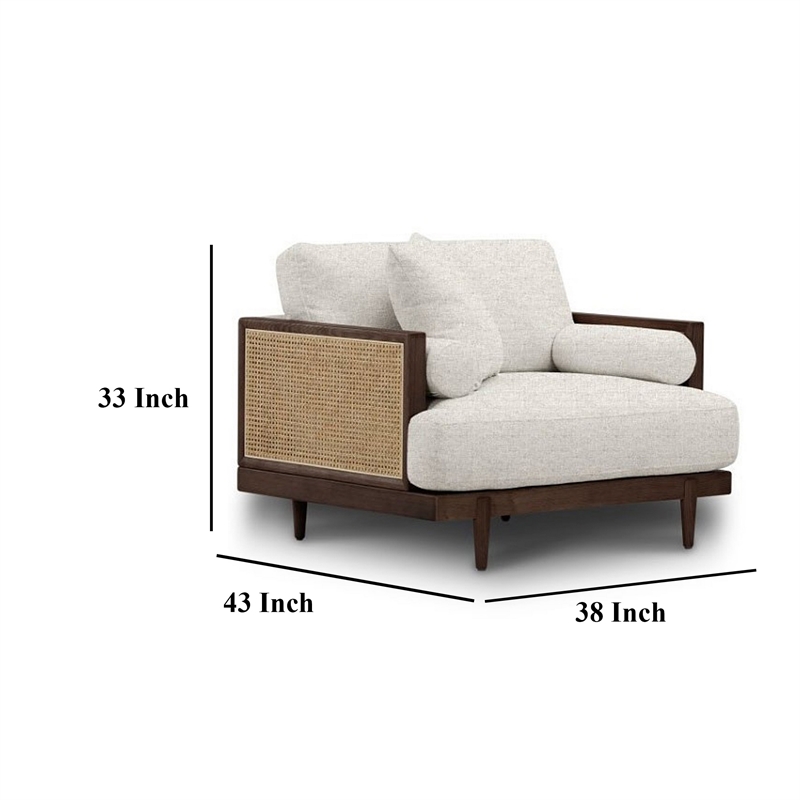 Senu Accent Chair- Rattan Woven Armrest- White- Brown Solid Wood