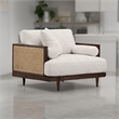 Senu Accent Chair- Rattan Woven Armrest- White- Brown Solid Wood