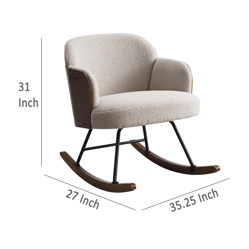 Perry Accent Rocking Chair- Modern Walnut Brown Bentwood- Beige Boucle