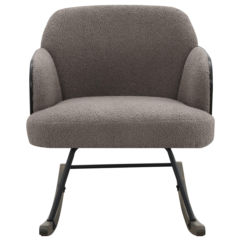 Perry Accent Rocking Chair- Modern Walnut Brown Bentwood- Gray Boucle