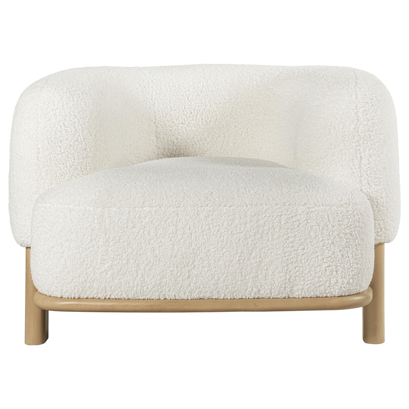 Linia- Accent Chair- Soft Cushioned Barrel Back- Ivory- Brown Wood