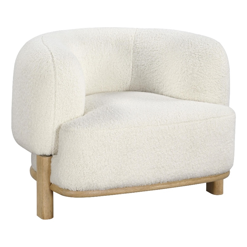 Linia- Accent Chair- Soft Cushioned Barrel Back- Ivory- Brown Wood
